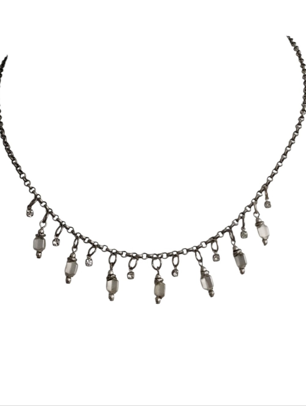 Desert Heart Handmade Sterling Silver Smoky Bead  Necklace w/ Crystal Dangles
